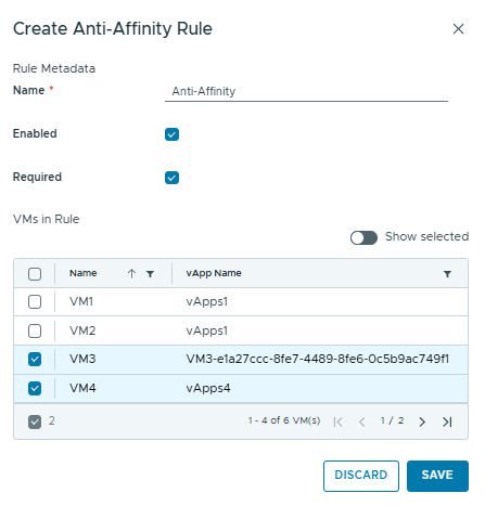 Portal Affinity Rules svm panel